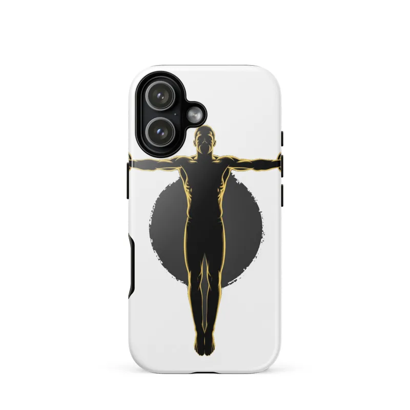 Gymnast on Rings Tough Phone Case, bold gym poster style, high contrast athletic design, iPhone 15, 16 and 17 case, gymnast gift