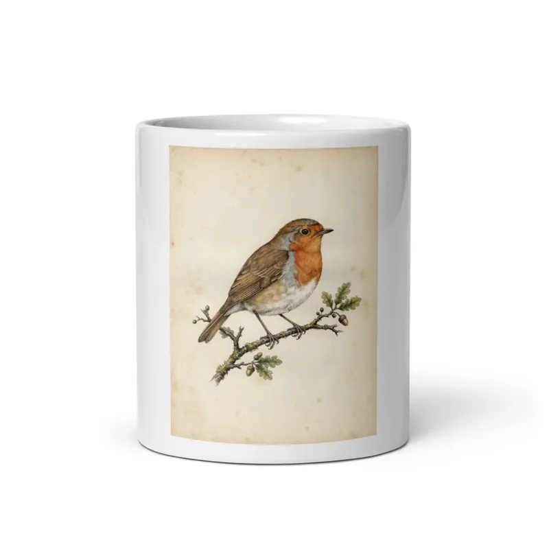 Robin Plate Mug, nature-inspired ceramic drinkware, breakfast table mug, bird lover gift, garden-inspired kitchen decor
