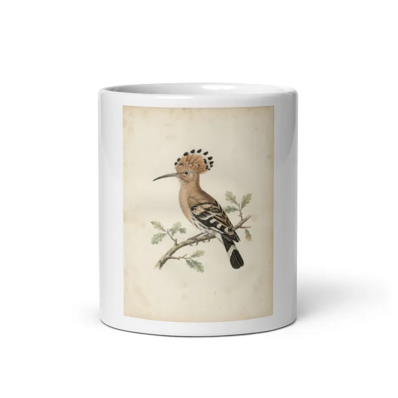 Hoopoe Plate Mug, decorative bird illustration, nature-inspired kitchen drinkware, ceramic mug for bird lovers