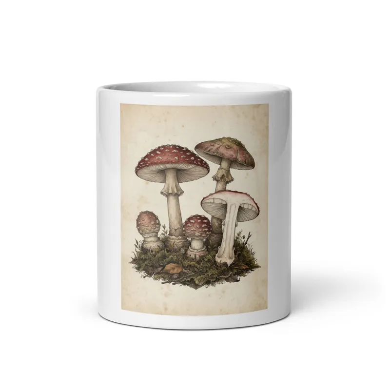 Fly Agaric Plate Mug, mushroom illustration mug, woodland kitchen decor, ceramic coffee cup, nature lover gift