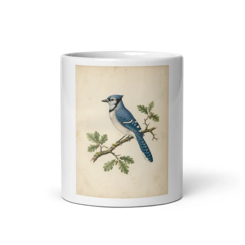 Blue Jay Plate Mug, nature-inspired ceramic drinkware, kitchen coffee cup for everyday use, bird lover gift idea