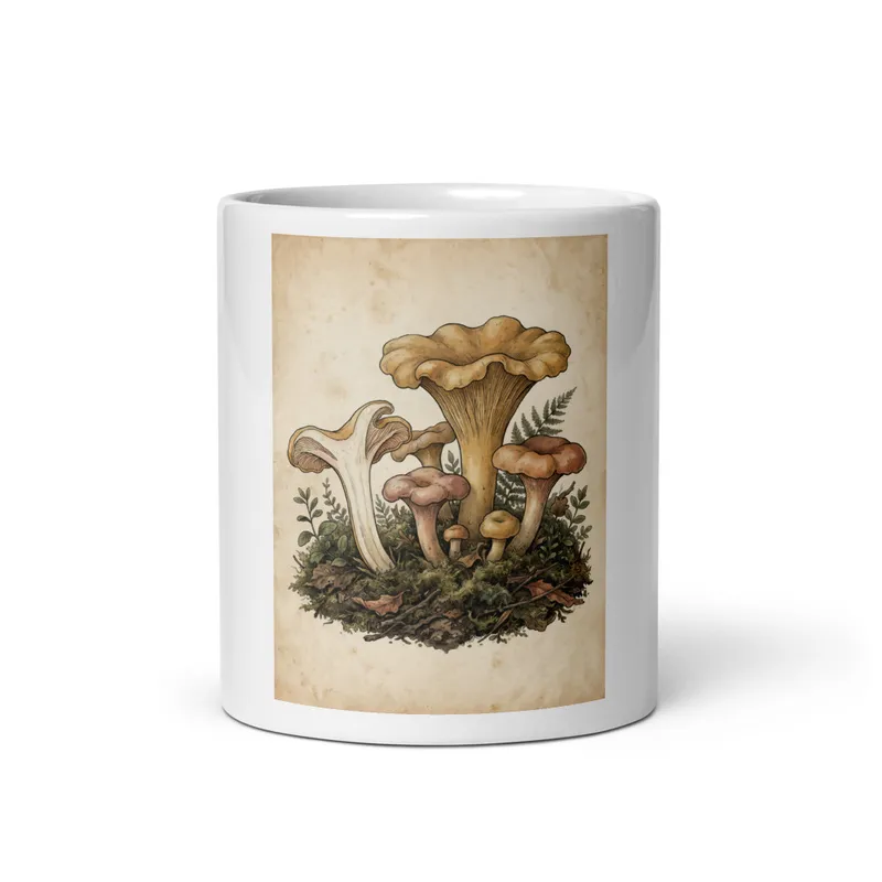 Chanterelle Plate Mug, botanical mushroom style, woodland kitchen gift, coffee and tea mug, gift for nature lovers