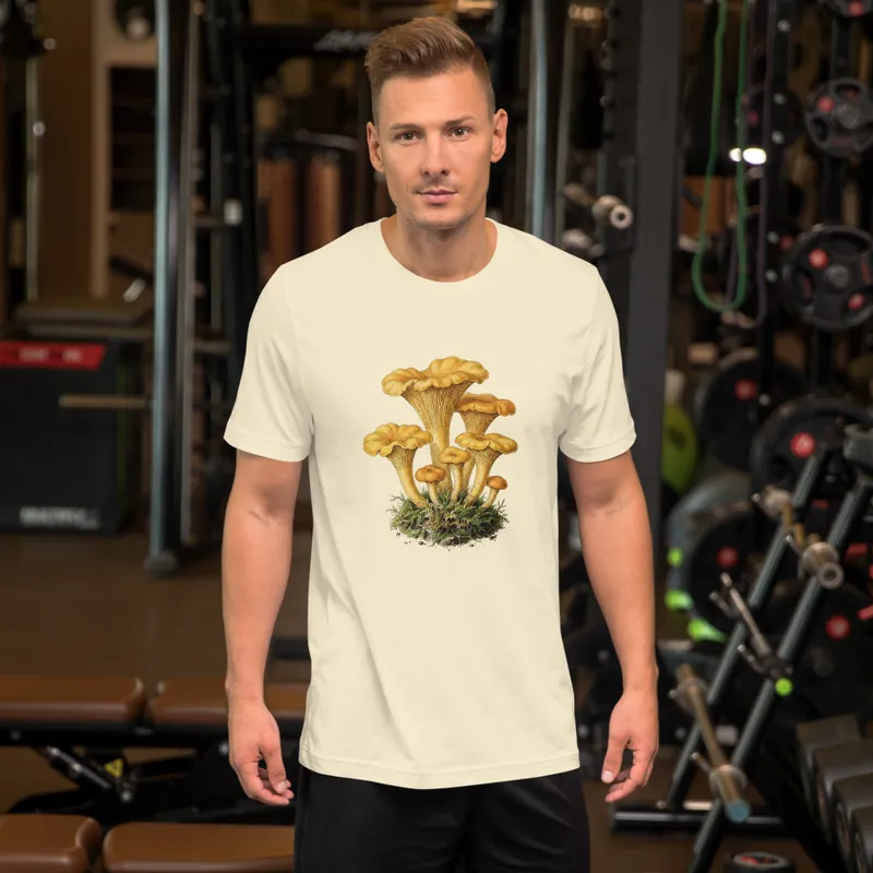 Chanterelle Study Tee, botanical mushroom illustration, nature-inspired graphic tee, gift for mushroom lovers, foraging gift