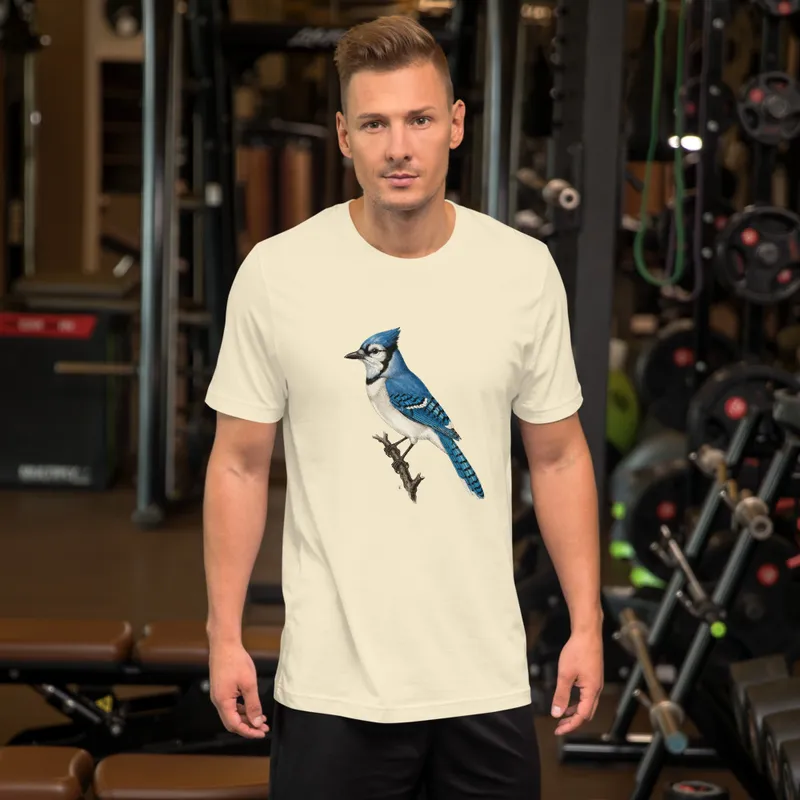 Blue Jay Study T-Shirt, bird illustration, nature-inspired style, everyday casual wear, gift for birding enthusiasts