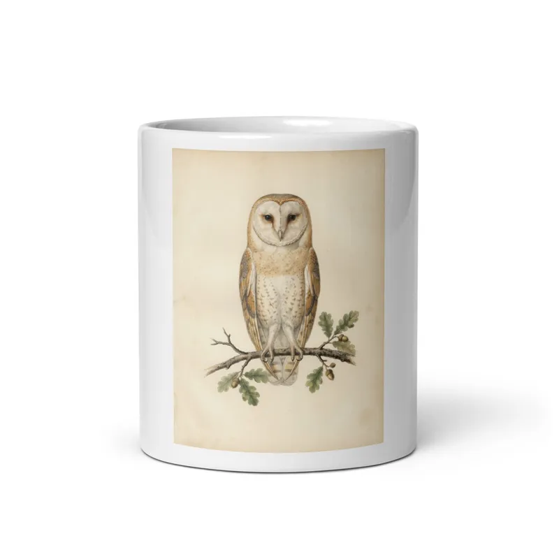 Barn Owl Plate Panel Mug, woodland bird design, ceramic coffee mug, nature lover gift, rustic kitchen gift idea