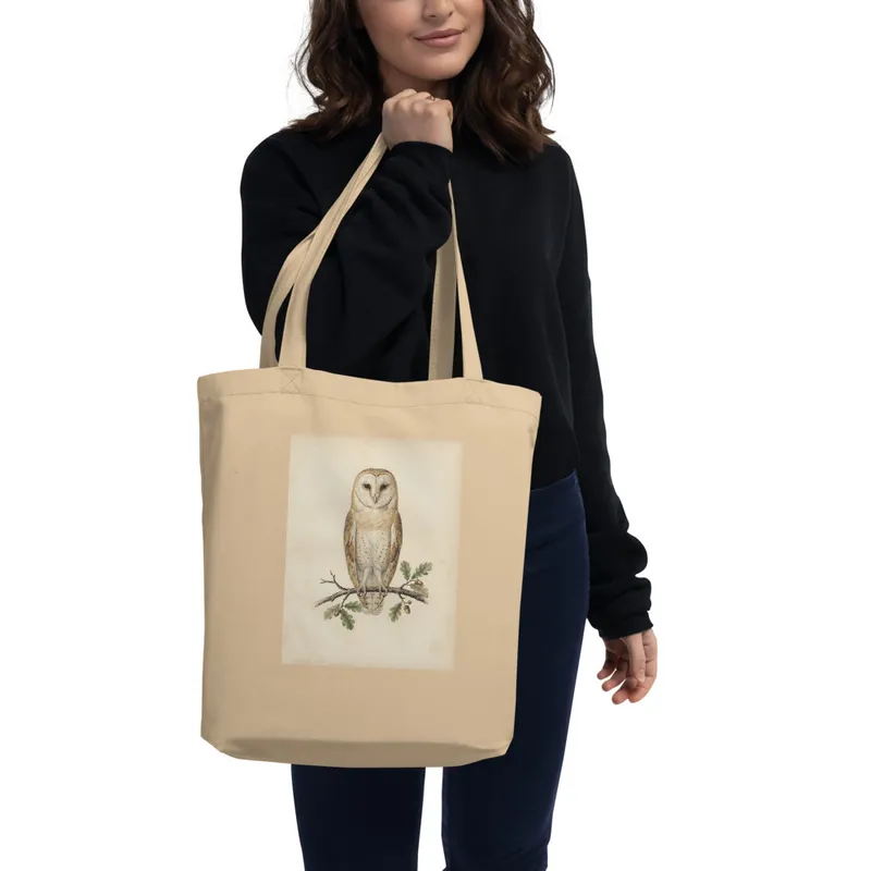 Barn Owl Plate Panel Tote Bag, bird art tote bag, nature-inspired everyday carry, woodland style, owl lover gift