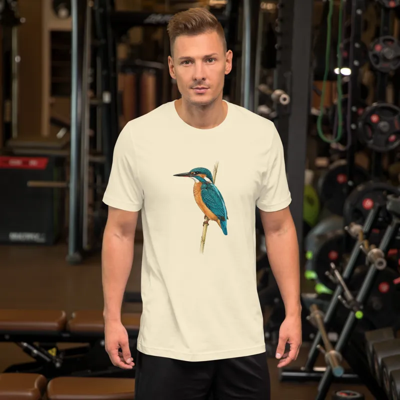 Kingfisher Deploy Check T-Shirt, checked bird design, casual cotton tee, everyday wear, gift for bird lovers