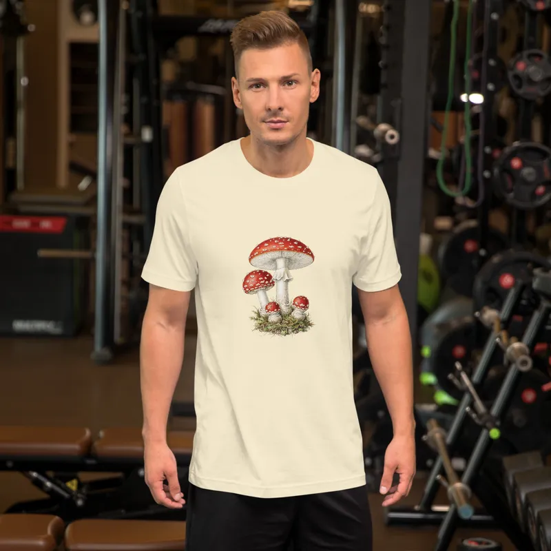 Fly Agaric Study T-Shirt, mushroom illustration, nature-inspired graphic tee, woodland outfit, gift for mushroom lovers