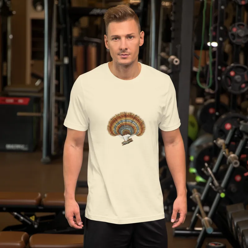 Turkey Tail Study T-Shirt, botanical mushroom art, nature-inspired casual wear, gift for mushroom and nature lovers