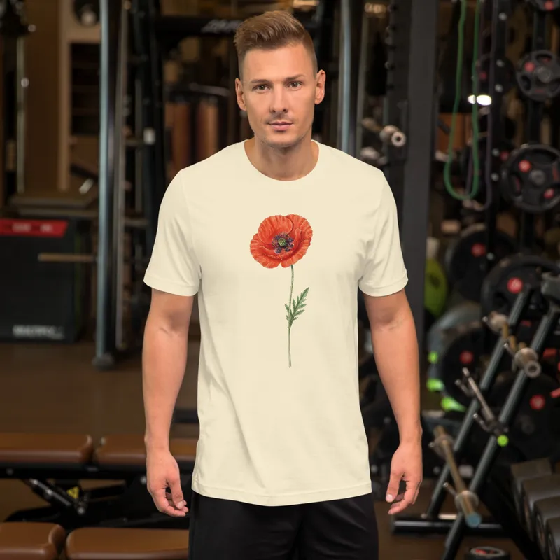 Poppy Study T-Shirt, botanical poppy illustration, everyday casual weekend wear, gift for flower and garden lovers, spring wardrobe