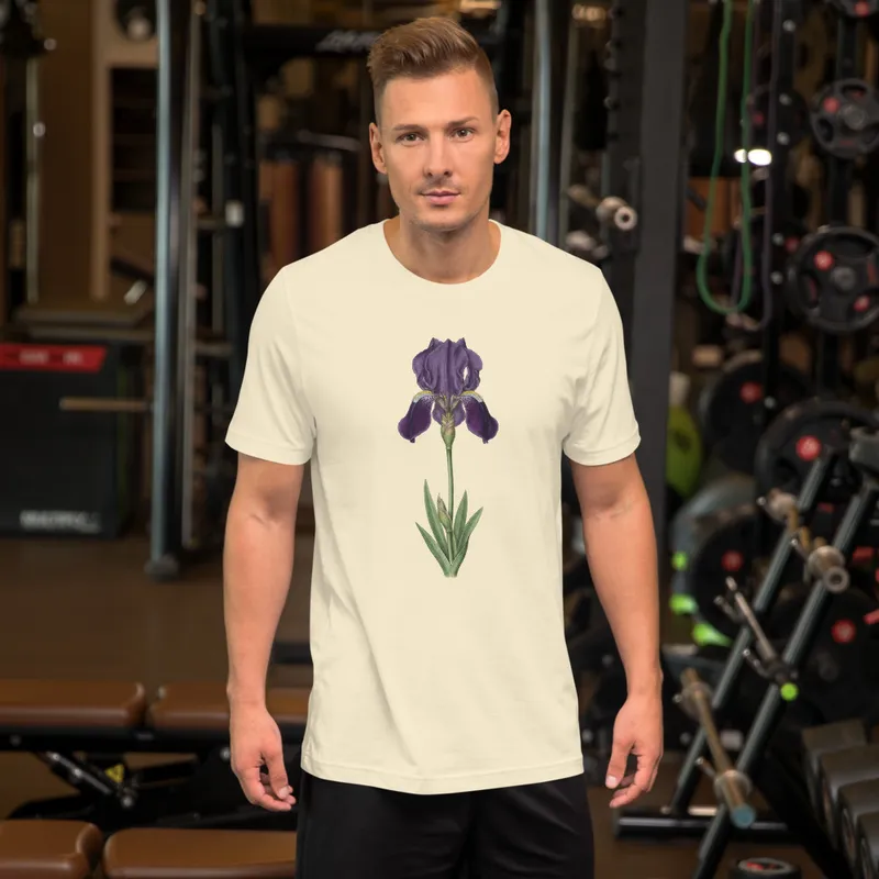 Iris Study T-Shirt, botanical graphic tee for nature lovers, floral art casual everyday wear, garden inspired gift idea
