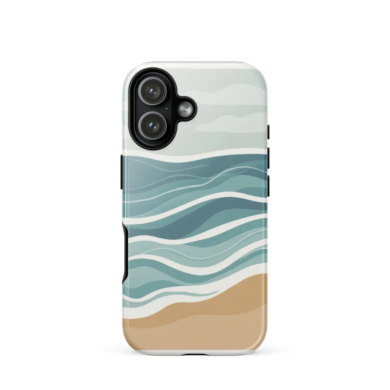 Layered Ocean Currents Tough Phone Case, iPhone 15, 16 and 17 case, minimalist coastal art, blue teal seafoam, beach gift