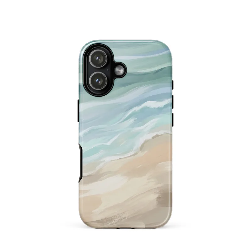 Minimalist Abstract Ocean Wave Art Tough Phone Case, iPhone 15, 16 and 17 case, soft watercolour, coastal style, ocean lover gift