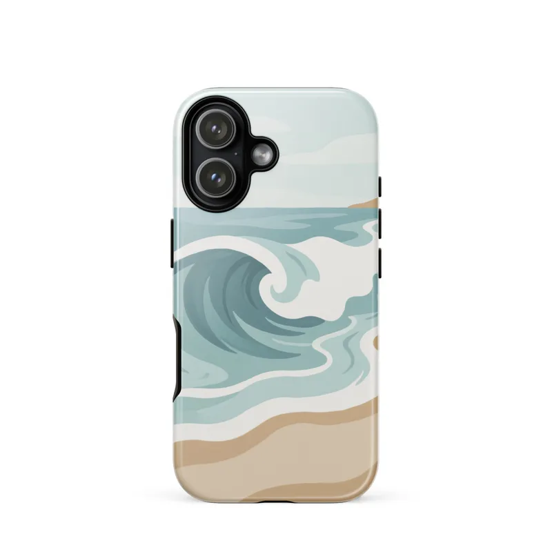 Curling Wave Tough Phone Case, iPhone 15, 16 and 17 case, minimalist ocean art, coastal accessory, gift for ocean lovers