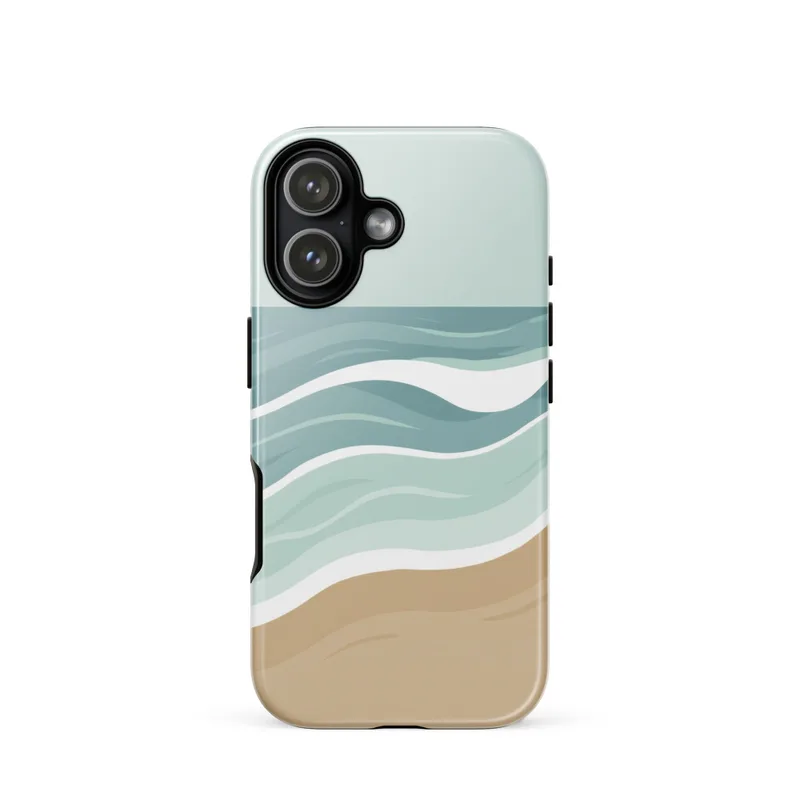 Minimalist abstract ocean wave art print Tough Phone Case, iPhone 15, 16 and 17 case, coastal phone cover, seafoam blue teal, beach gift