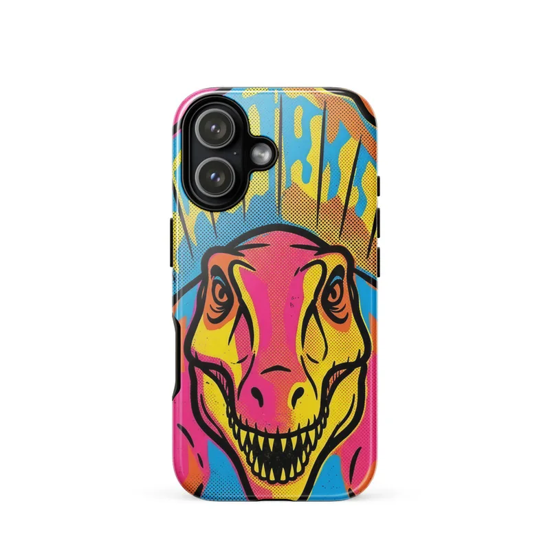 Spinosaurus Pop Art Tough Phone Case, iPhone 15, 16 and 17 case, colorful dinosaur gift, graphic pop art style
