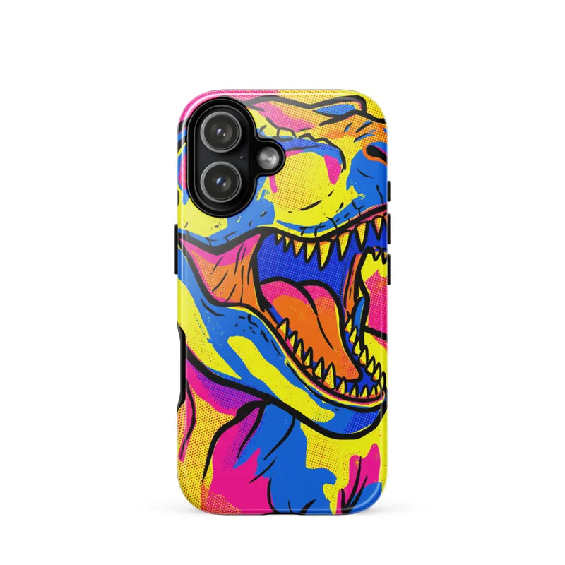 Tyrannosaurus Rex Tough Phone Case, iPhone 15, 16 and 17 case, pop art dinosaur case, colorful dinosaur gift