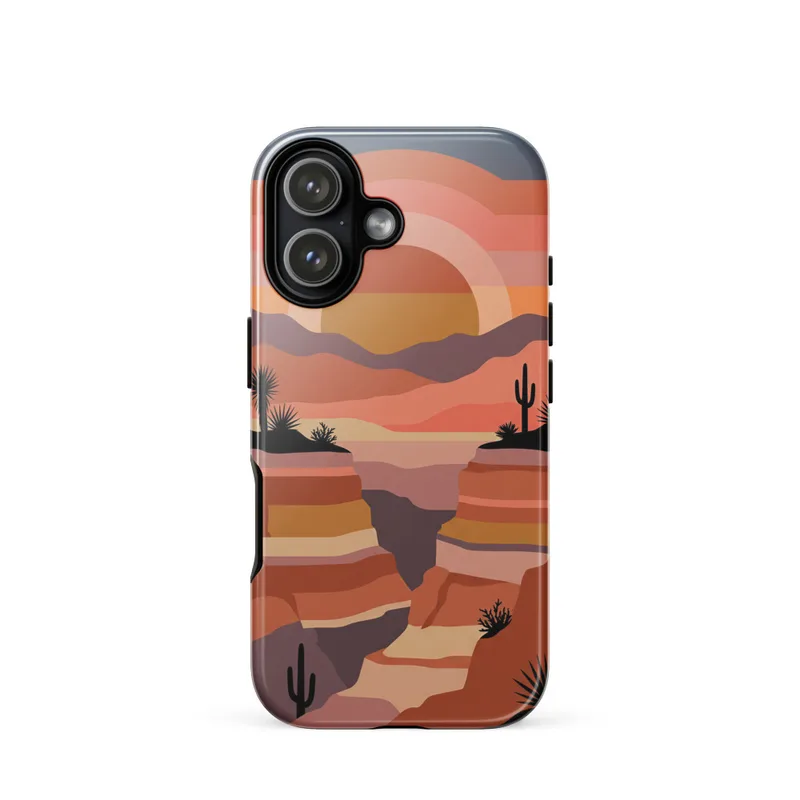 Desert Canyon Arch Sunset Tough Phone Case, iPhone 15, 16 and 17 case, retro southwestern style, desert lover gift