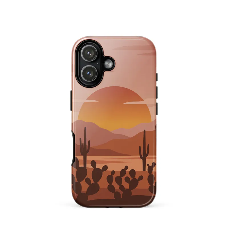 Prickly Pear Horizon Tough Phone Case, iPhone 15, 16 and 17 case, retro desert art, southwestern style, everyday gift