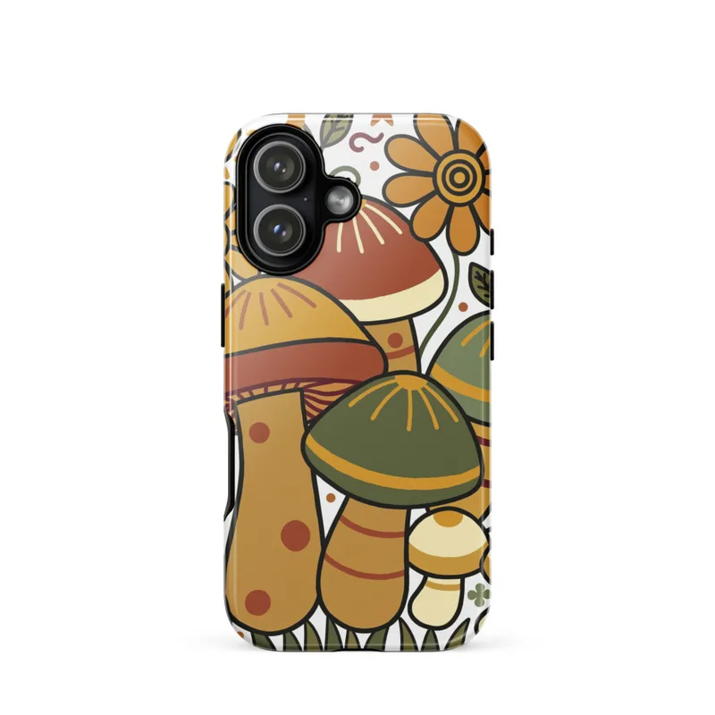 Groovy Mushroom Cluster Tough Phone Case, 1970s retro style, iPhone 15, 16 and 17 case, psychedelic art gift