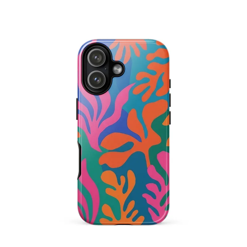 Coral Cut-Out Tough Phone Case, iPhone 15, 16 and 17 case, Matisse-inspired abstract art, colorful phone gift idea