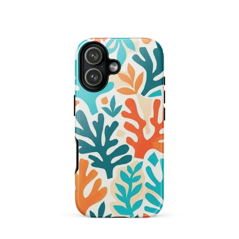 Matisse-inspired abstract cut-out Tough Phone Case, geometric coral shapes, turquoise and orange art, modern art gift, playful iPhone case