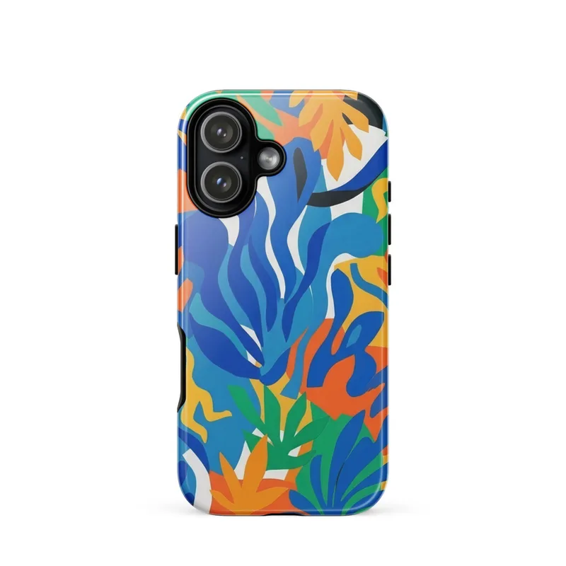 Abstract Blue Shapes Tough Phone Case, Matisse-inspired abstract art, iPhone 15, 16 and 17 case, playful gift for modern art lovers