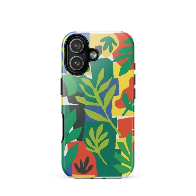 Green Leaf Cut-Out Tough Phone Case, iPhone 15, 16 and 17 case, abstract art, colorful phone cover, gift for nature lovers