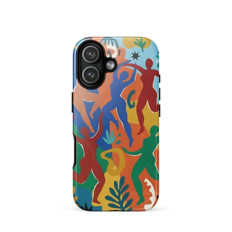 Terracotta abstract dancing figures Tough Phone Case, iPhone 15, 16 and 17 case, Matisse-inspired art, colorful phone cover, art lover gift
