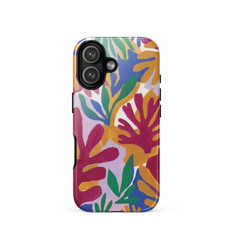 Cut-Out Leaves Tough Phone Case, Matisse-inspired abstract art, iPhone 15, 16 and 17 case, colorful botanical gift for plant lovers