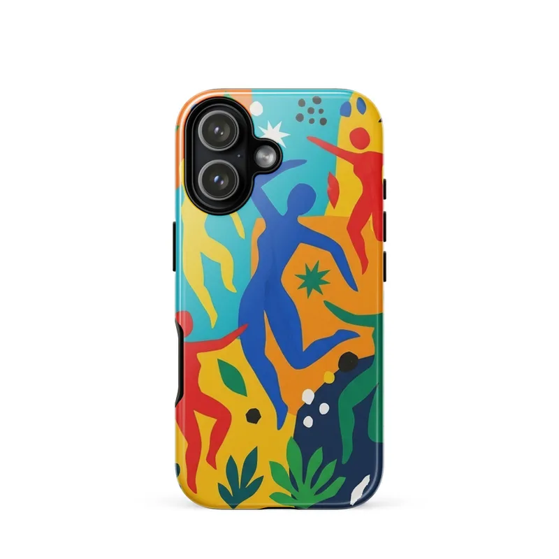 Dancing Figures Tough Phone Case, Matisse-inspired abstract art, colorful modern design, iPhone 15, 16 and 17 case, gift for art lovers