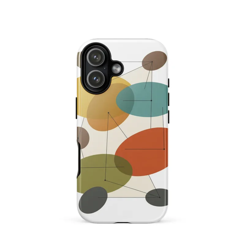 Balanced oval abstract Tough Phone Case, iPhone 15, 16 and 17 case, mid-century modern art, retro decor, modernist gift