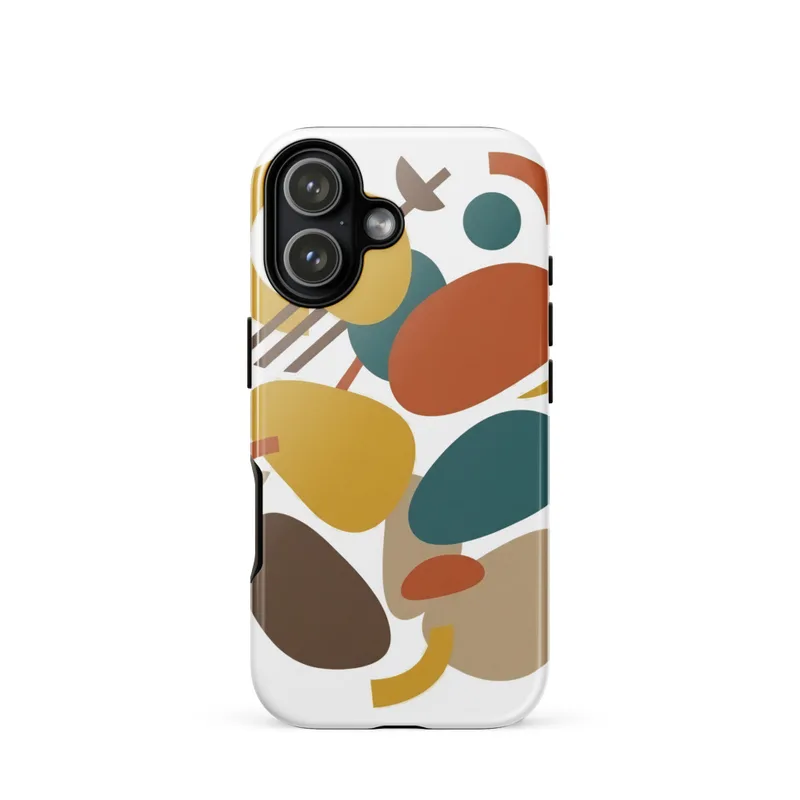 Floating organic pebble shapes Tough Phone Case, mid-century modern art, iPhone 15, 16 and 17 case, retro gift