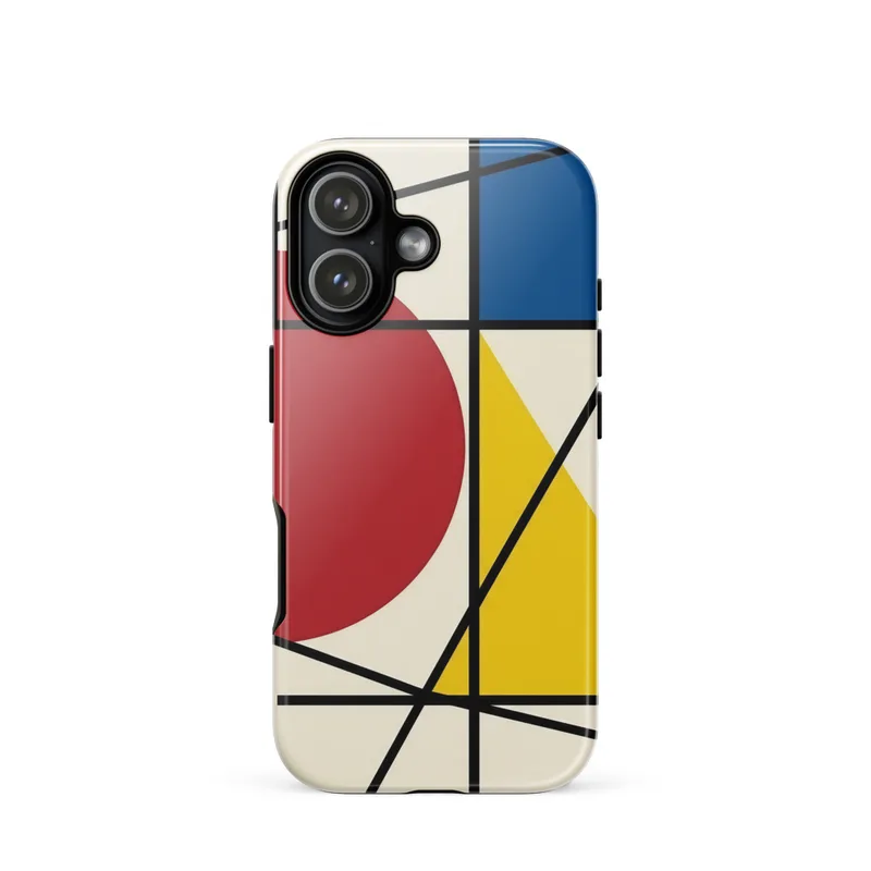 Bauhaus geometric art print Tough Phone Case, iPhone 15, 16 and 17 case, primary color modernist design, Bauhaus art lover gift