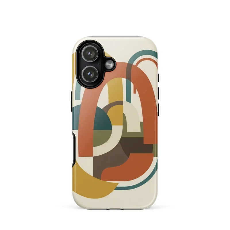 Overlapping Burnt Orange Arches Tough Phone Case, mid-century modern style, minimalist retro design, iPhone 15, 16 and 17 case, gift idea