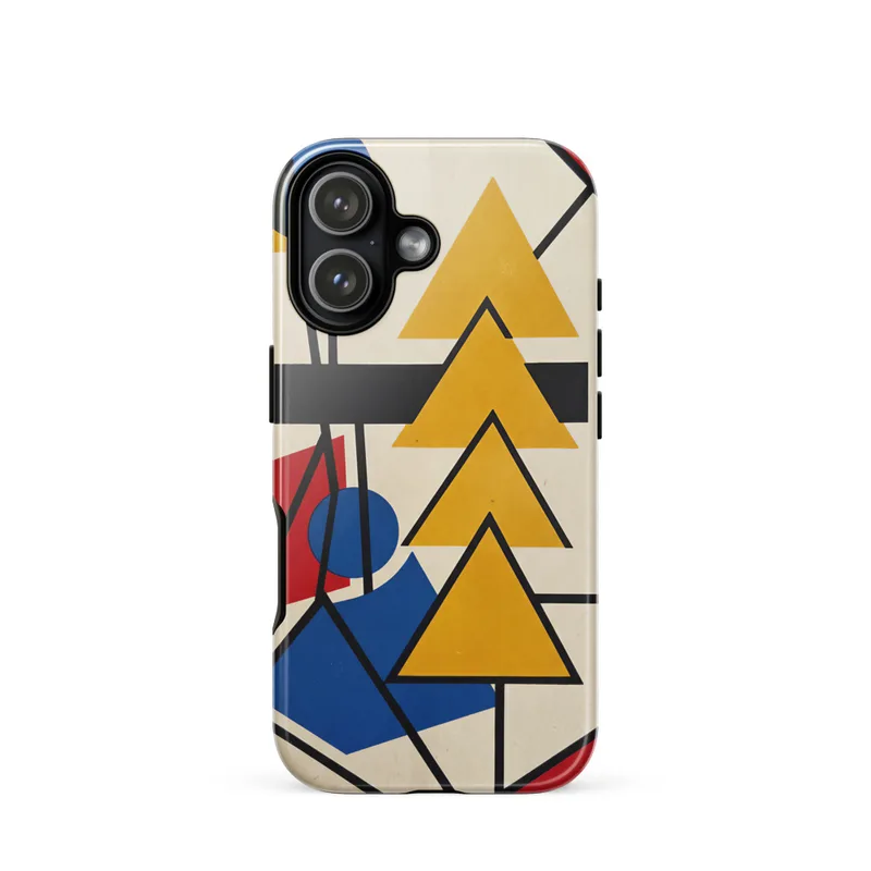 Bauhaus Triangles and Circles Tough Phone Case, geometric modernist style, iPhone 15, 16 and 17 case, Bauhaus gift