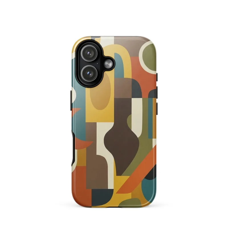 Organic Shapes Composition Tough Phone Case, mid-century modern art, minimalist iPhone 15, 16 and 17 case, retro gift