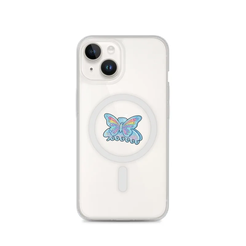 Butterfly Hair Clip MagSafe Clear Phone Case, iPhone 14, 15, 16 and 17 case, y2k icon, room decor, gift for y2k fans
