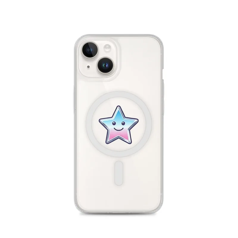 Smiling Chrome Star MagSafe Clear Phone Case, iPhone 14, 15, 16 and 17 case, y2k icon, room decor, gift for y2k fans