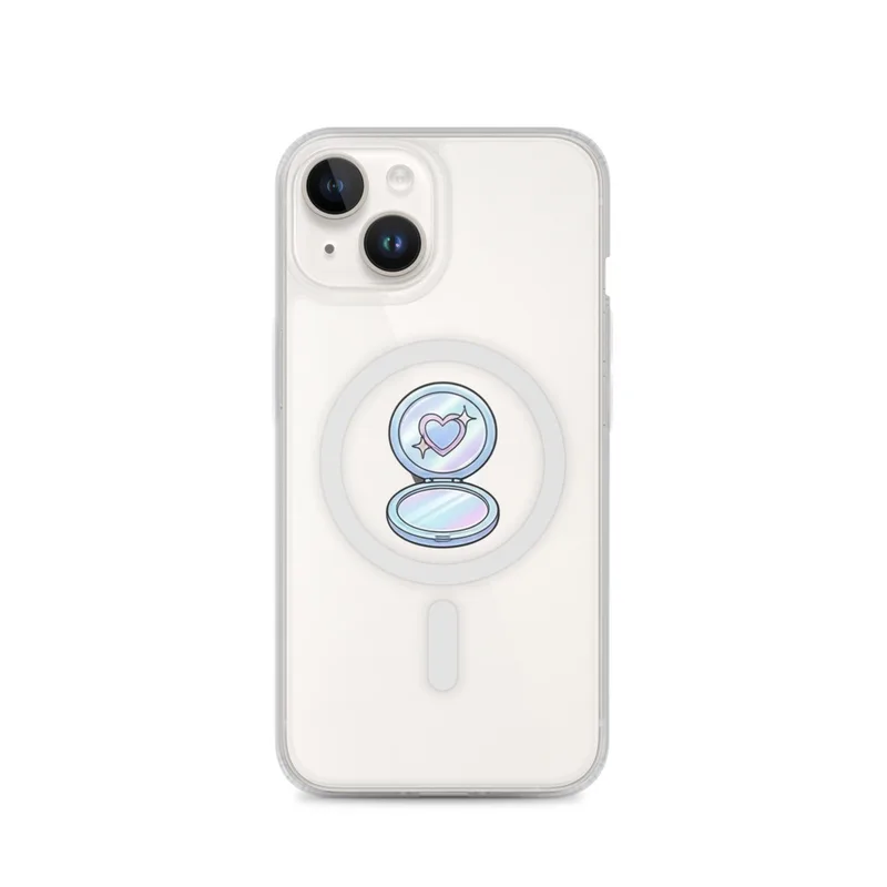 Heart Compact Mirror MagSafe Clear Phone Case, iPhone 14, 15, 16 and 17 case, y2k icon, room decor, gift for y2k fans