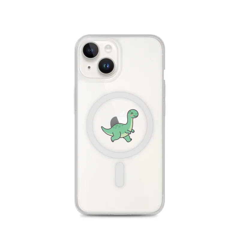 Green Brachiosaurus MagSafe Clear Phone Case, iPhone 14, 15, 16 and 17 case, kawaii dinosaur, kids room decor, gift for dino fans