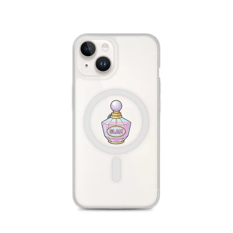 Glam Perfume Bottle MagSafe Clear Phone Case, iPhone 14, 15, 16 and 17 case, y2k icon, room decor, gift for y2k fans