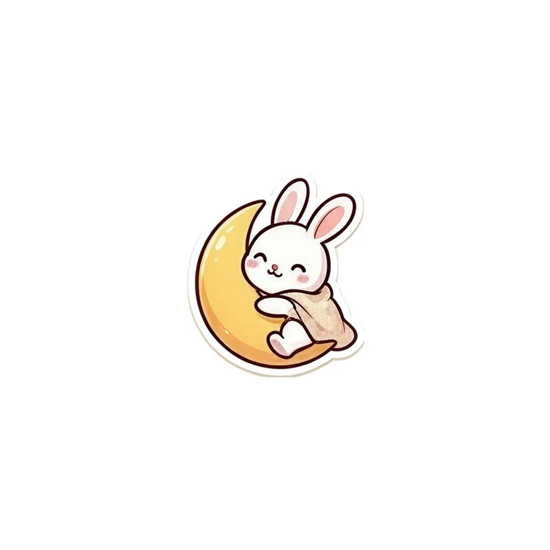 Moon Bunny With A Cream Blanket Fridge Magnet, sleeping kawaii rabbit, nursery decor, baby shower gift
