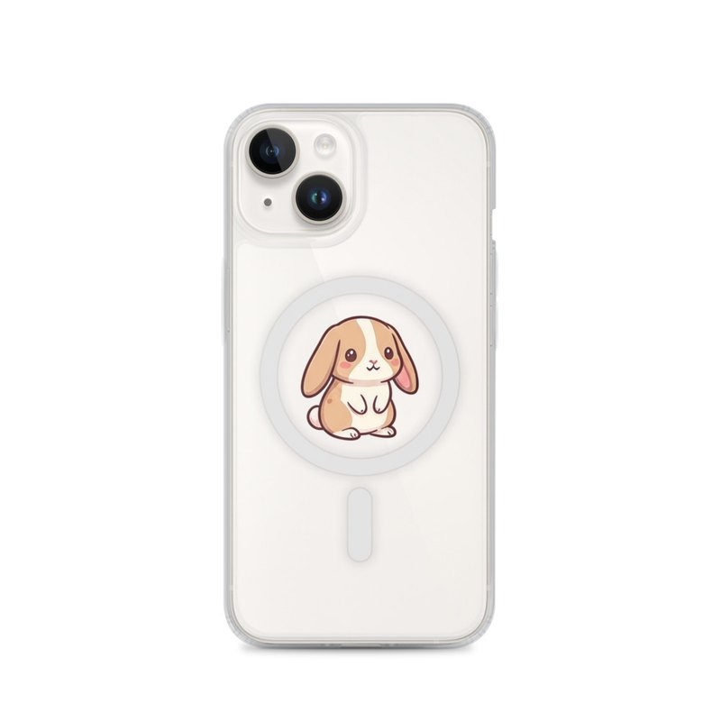 Lop-Eared Bunny iPhone 14, 15, 16 and 17 case, MagSafe clear phone cover, cozy pet illustration, bunny lover gift