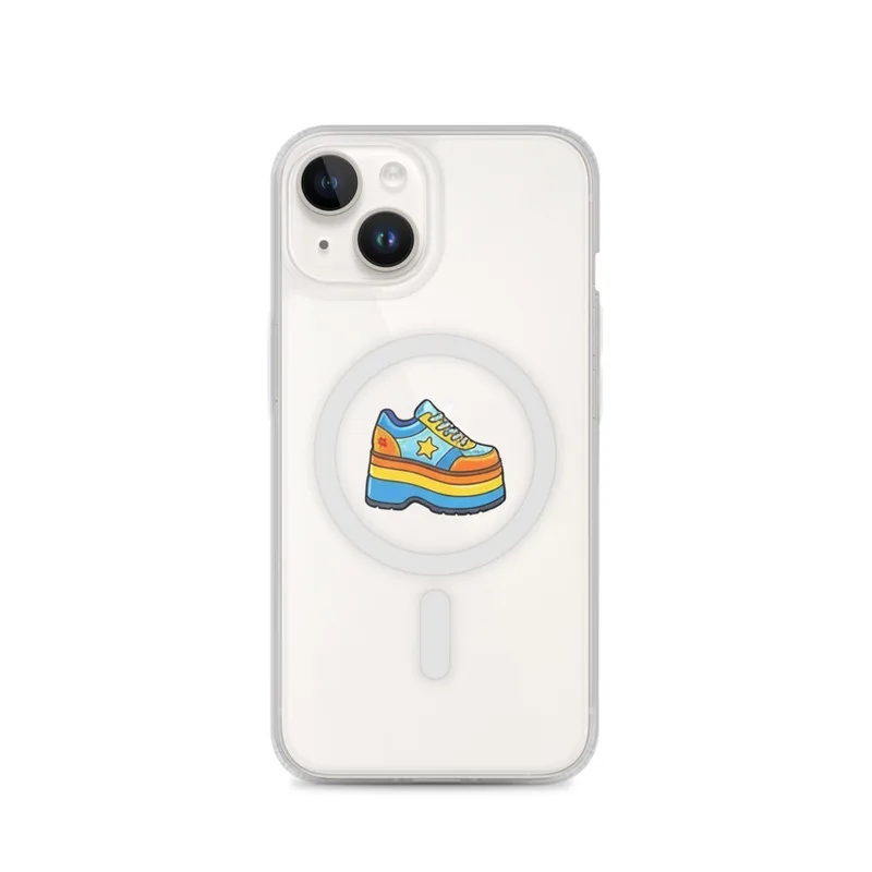 Rainbow Platform Sneaker MagSafe Clear Phone Case, iPhone 14, 15, 16 and 17 case, y2k icon, room decor, gift for y2k fans