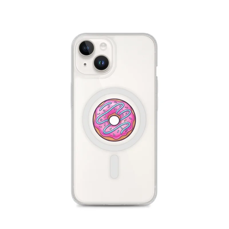 Pink Frosted Donut MagSafe Clear Phone Case, iPhone 14, 15, 16 and 17 case, cute dessert art, kitchen decor, gift for dessert lovers