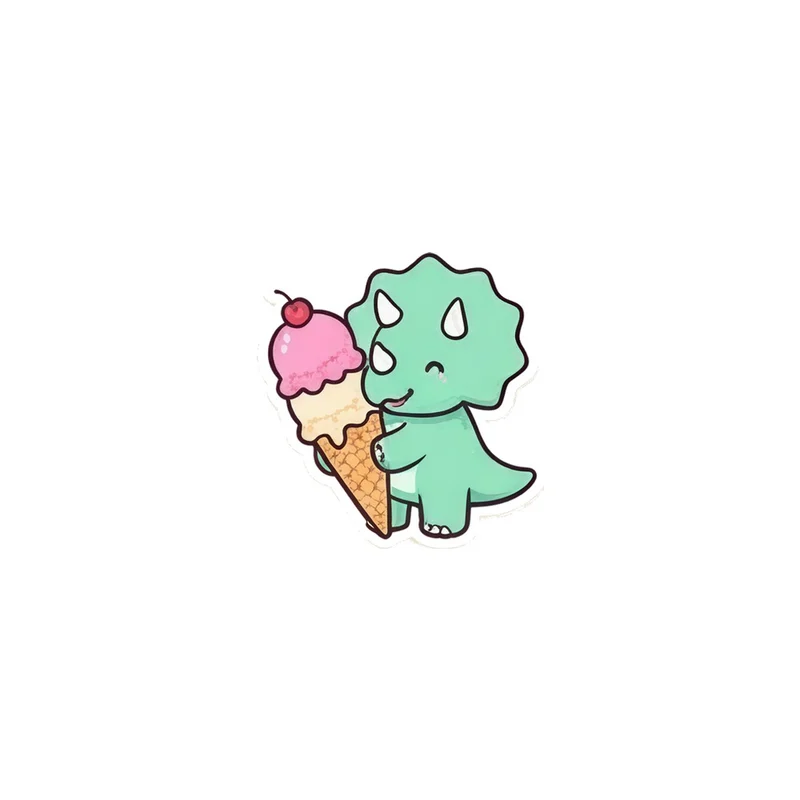 Triceratops With An Ice Cream Fridge Magnet, cute dessert art, kitchen decor, gift for dessert lovers