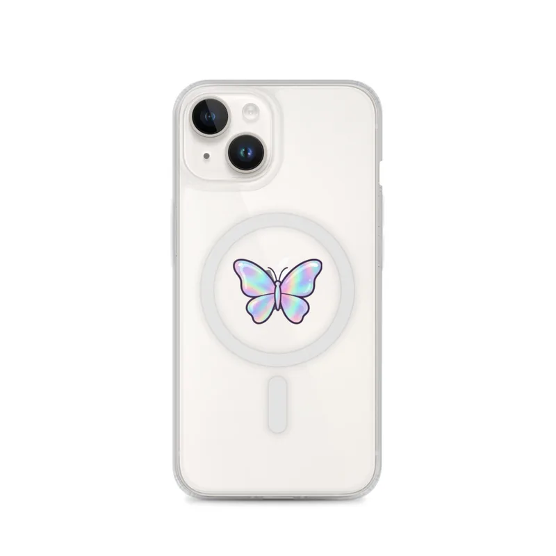 Holographic Butterfly MagSafe Clear Phone Case, iPhone 14, 15, 16 and 17 case, y2k icon, room decor, gift for y2k fans