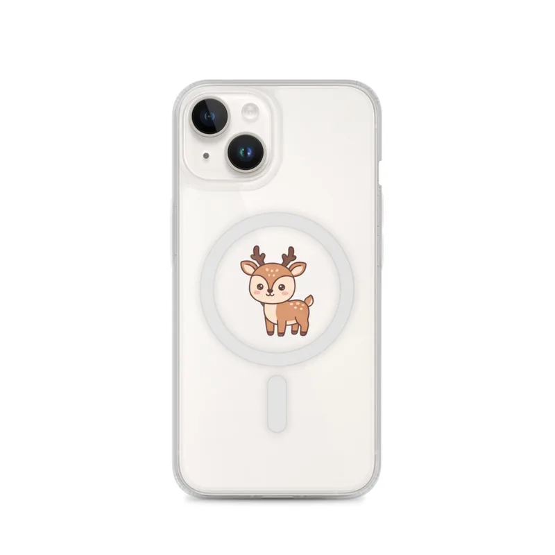 Standing Fawn MagSafe Clear Phone Case, iPhone 14, 15, 16 and 17 case, kawaii animal, pastel cartoon, gift for animal lovers