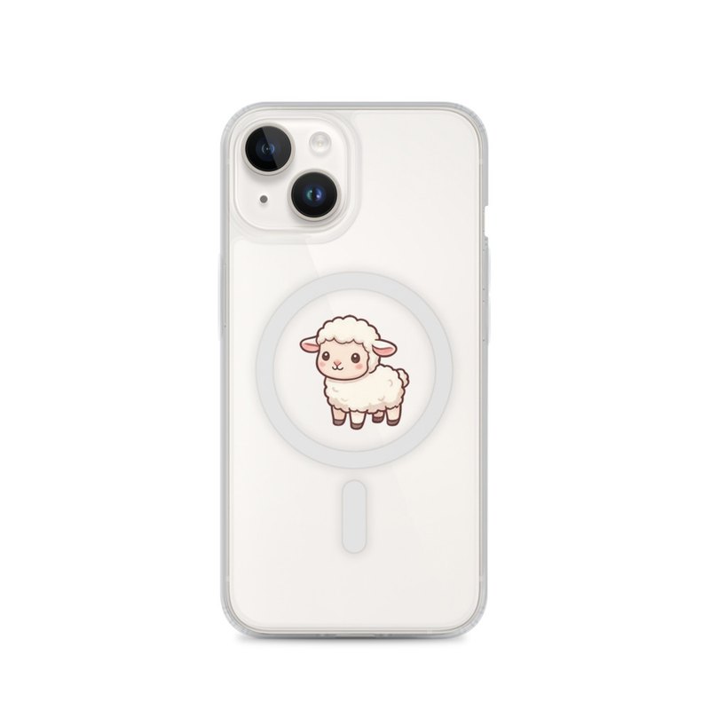 Fluffy Lamb MagSafe Clear Phone Case, iPhone 14, 15, 16 and 17 case, pastoral farm animal design